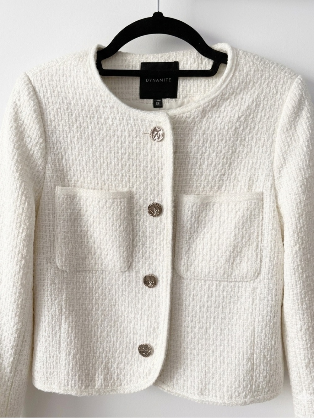 Dynamite White Cropped Tweed Blazer - Size XS - Old Money Chic Aesthetic - Picture 3 of 4